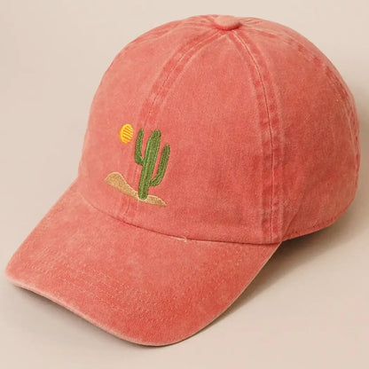 Sunny Cactus Day- embroidered dad cap - burnt orange - Hats