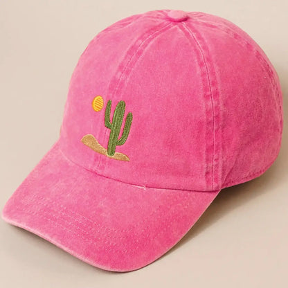 Sunny Cactus Day- embroidered dad cap - hot pink - Hats