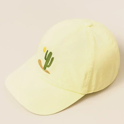 Sunny Cactus Day- embroidered dad cap - pale yellow - Hats