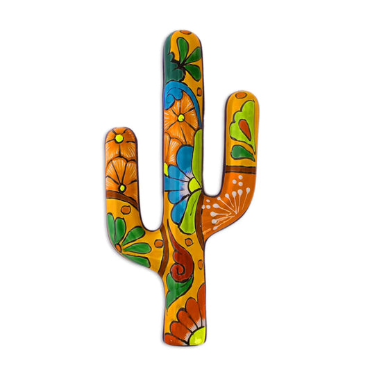 Talavera Saguaro - Floral Cactus Talavera-Style Ceramic