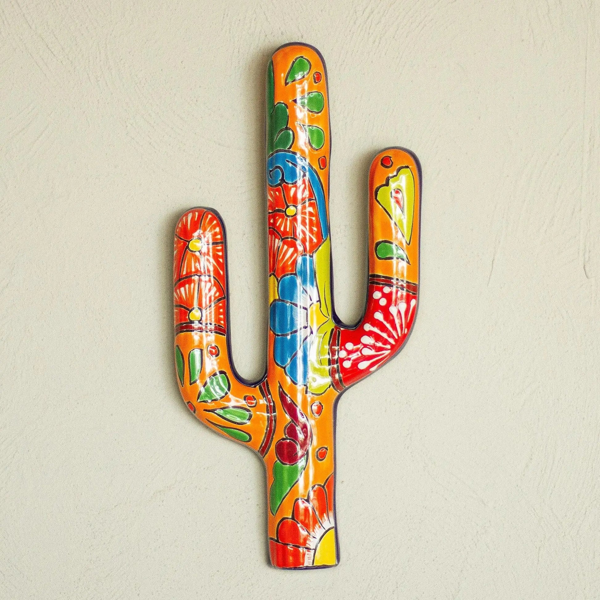 Talavera Saguaro - Floral Cactus Talavera-Style Ceramic