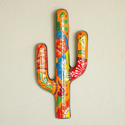 Talavera Saguaro - Floral Cactus Talavera-Style Ceramic