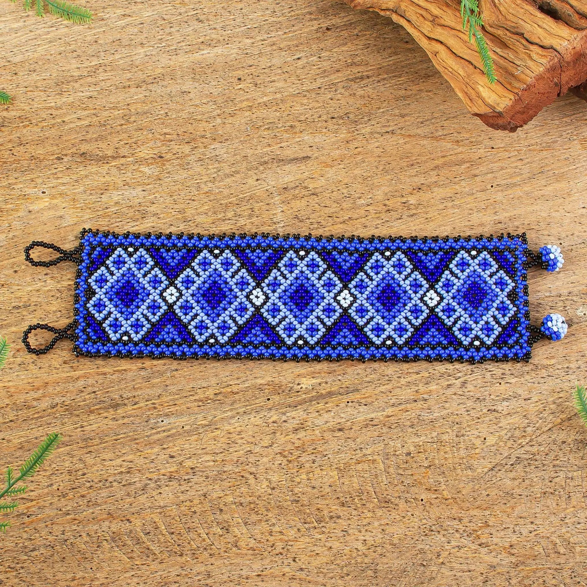 Wixarika Blue - Huichol beaded bracelet - Jewelry