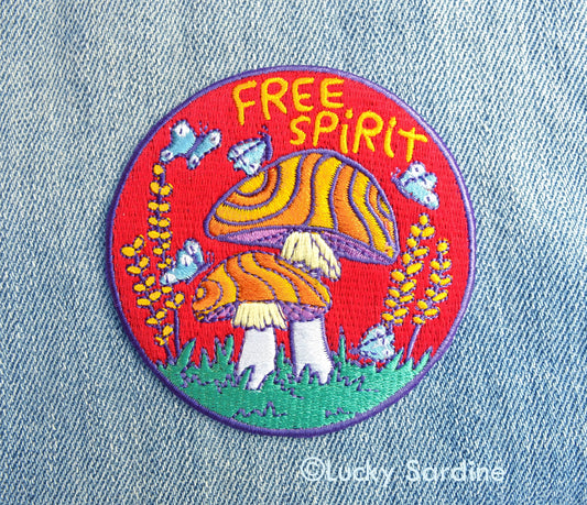 Free Spirit, Mushroom, Hippie embroidered patch