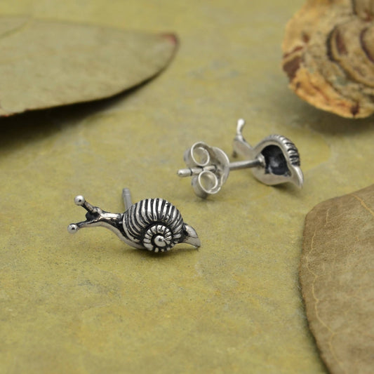 Tiny Snail Post Earrings, Sterling Silver