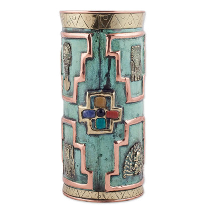 Andean Warrior - gemstone-accented copper vase - Art