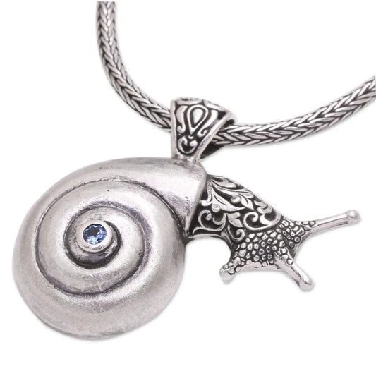 Bunaken Snail - Blue Topaz Pendant Necklace - Jewelry