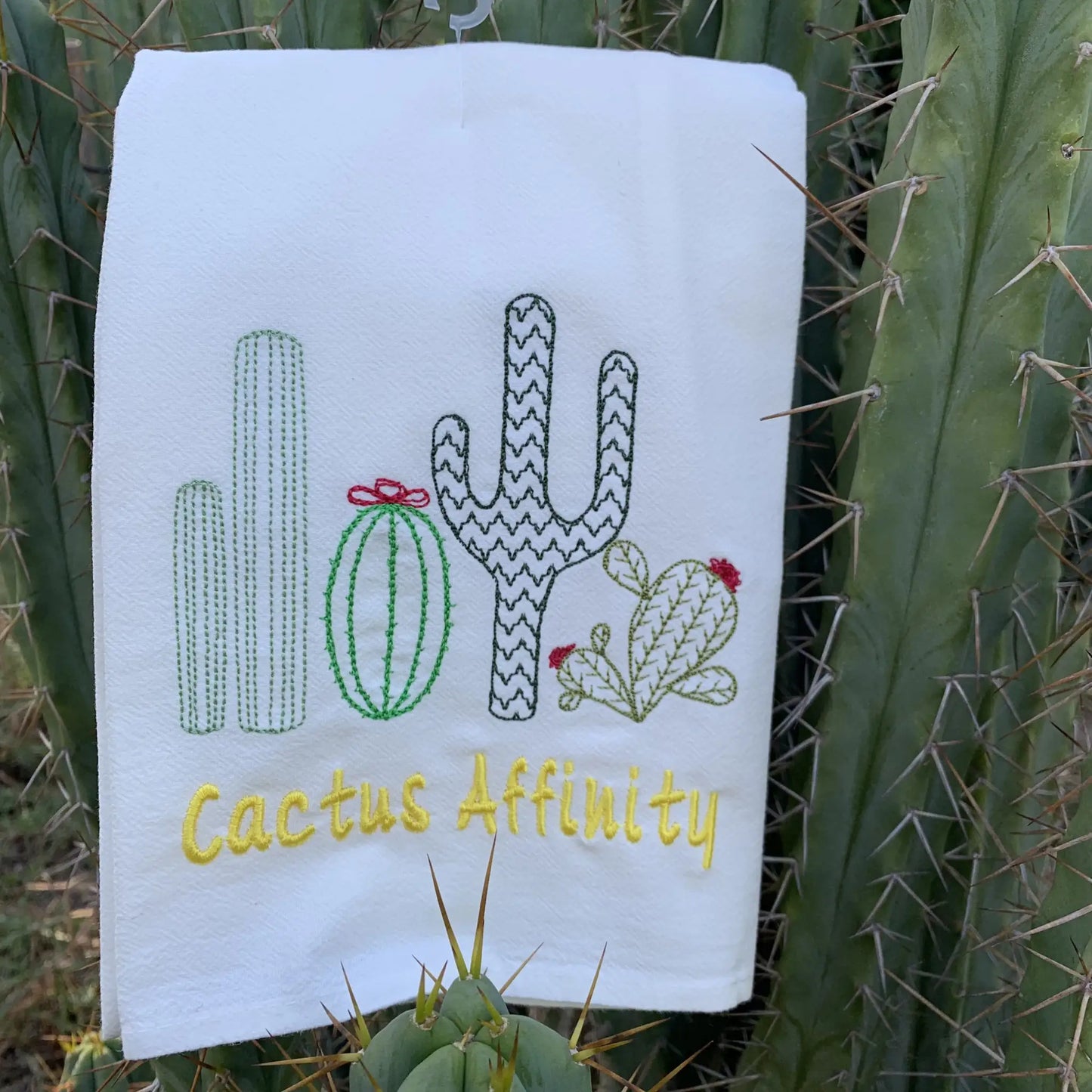 Cactus Affinity Tea Towel - Embroidered Floursack