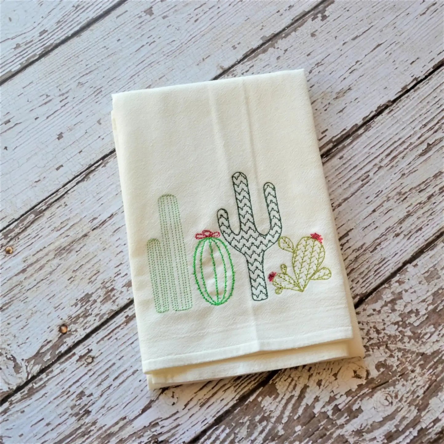 Cactus Affinity Tea Towel - Embroidered Floursack - no text