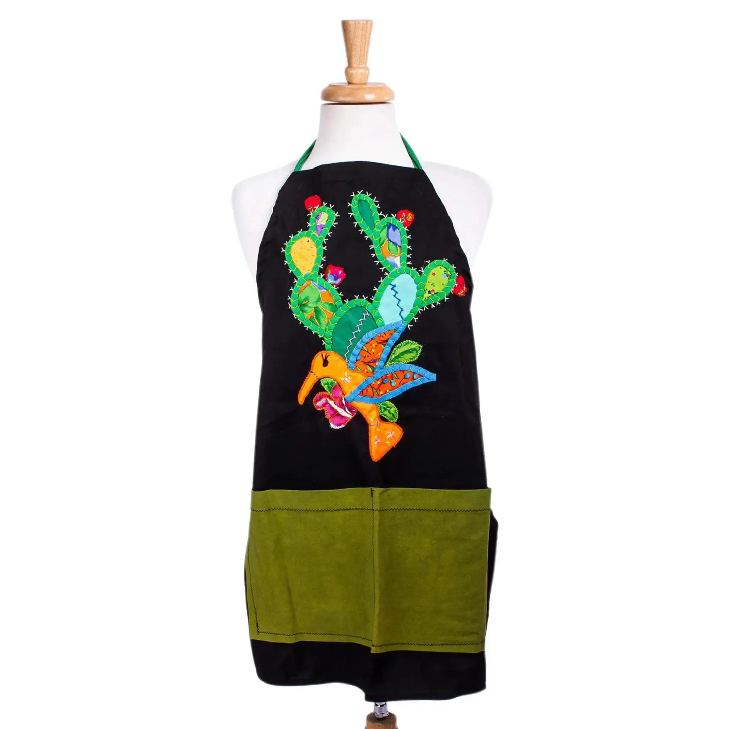 Cactus and Hummingbird - Hand Crafted Cotton Applique Apron