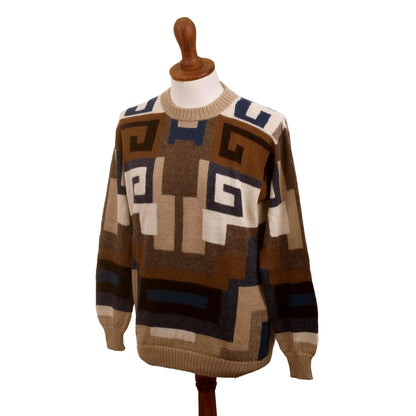 Chavin Geometry - Intarsia Knit Alpaca Wool Men’s Sweater -