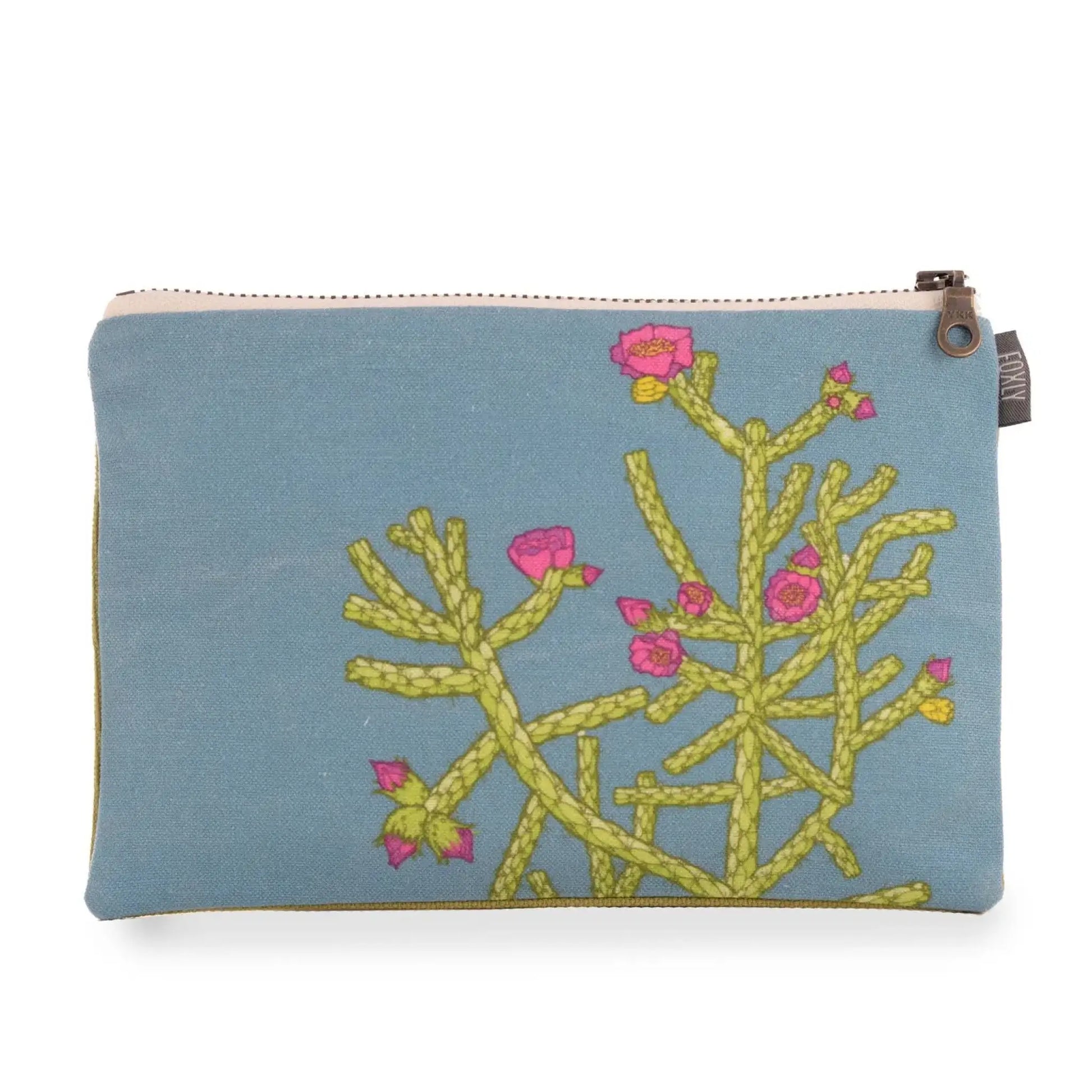 Cholla Cactus Fabric Zipper Pouch - medium blue - Bag