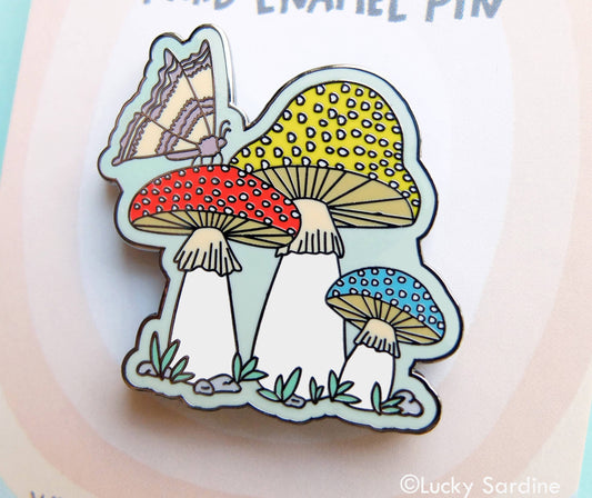 Mushroom Moth enamel pin