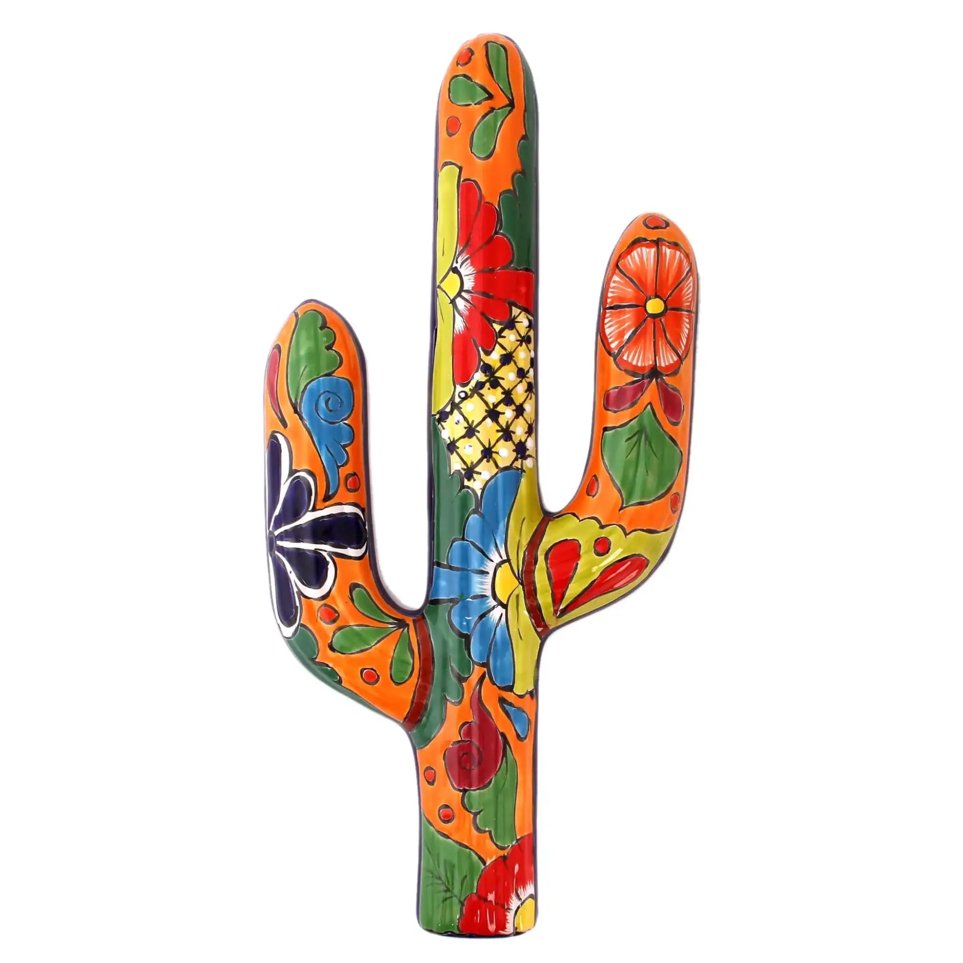 Desert Saguaro - Floral Cactus Talavera-Style Ceramic Wall