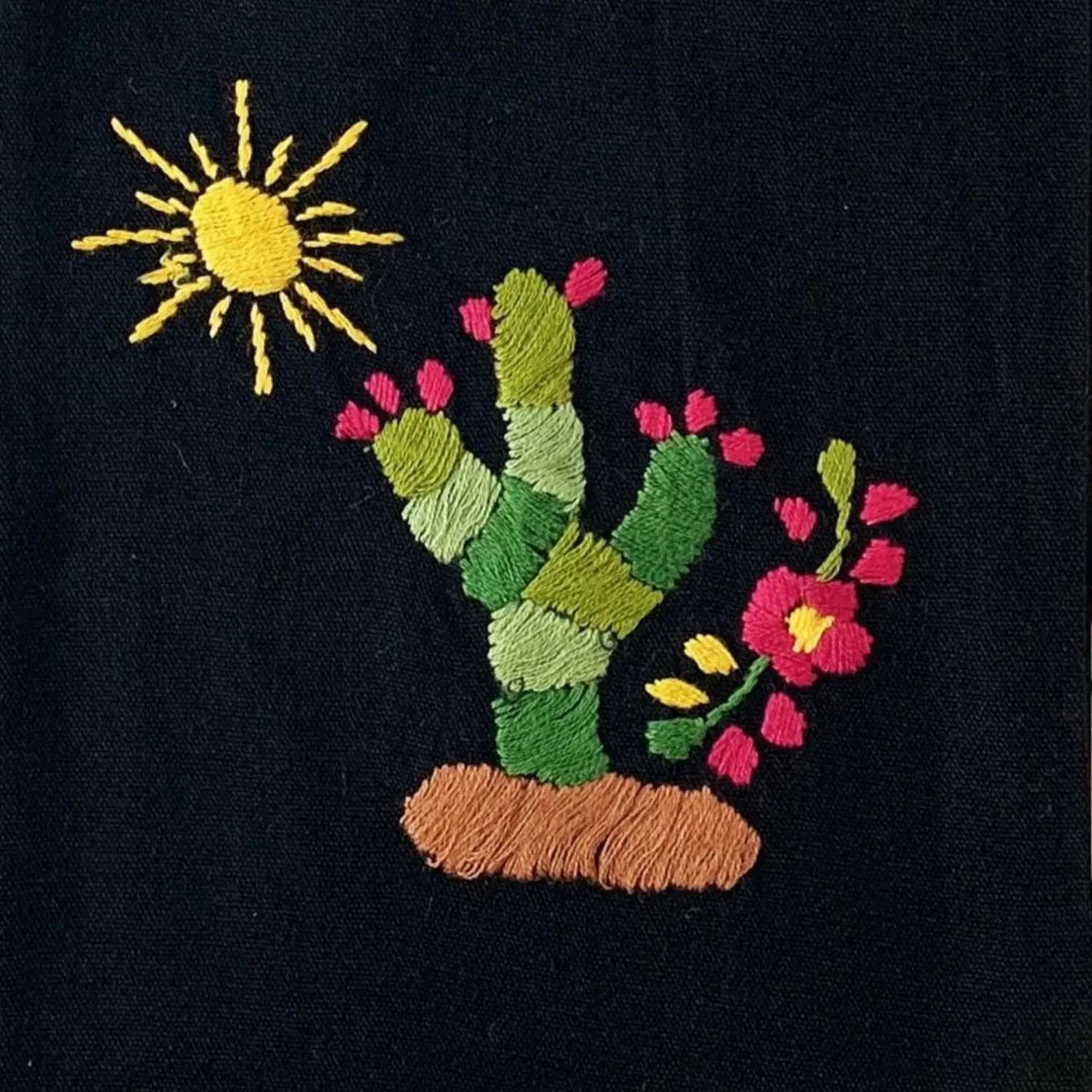 Embroidered Cactus Tea Towel - Black