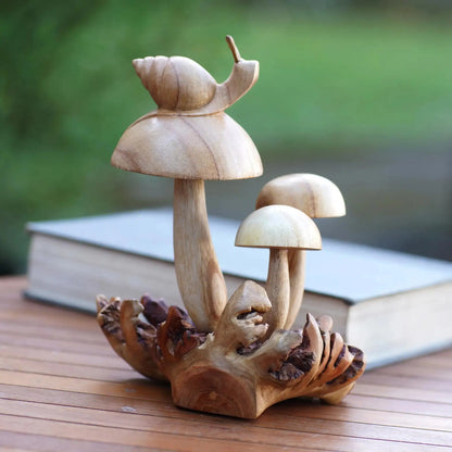 Garden Snail - Hand Crafted Jempinis Wood Mushroom Statuette