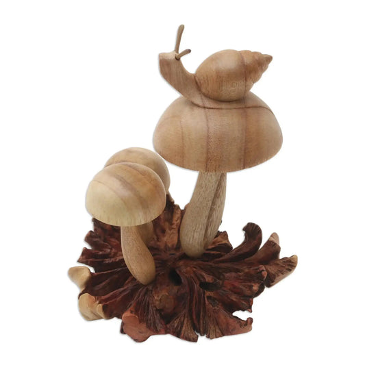 Garden Snail - Hand Crafted Jempinis Wood Mushroom Statuette