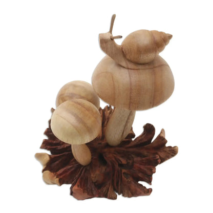 Garden Snail - Hand Crafted Jempinis Wood Mushroom Statuette