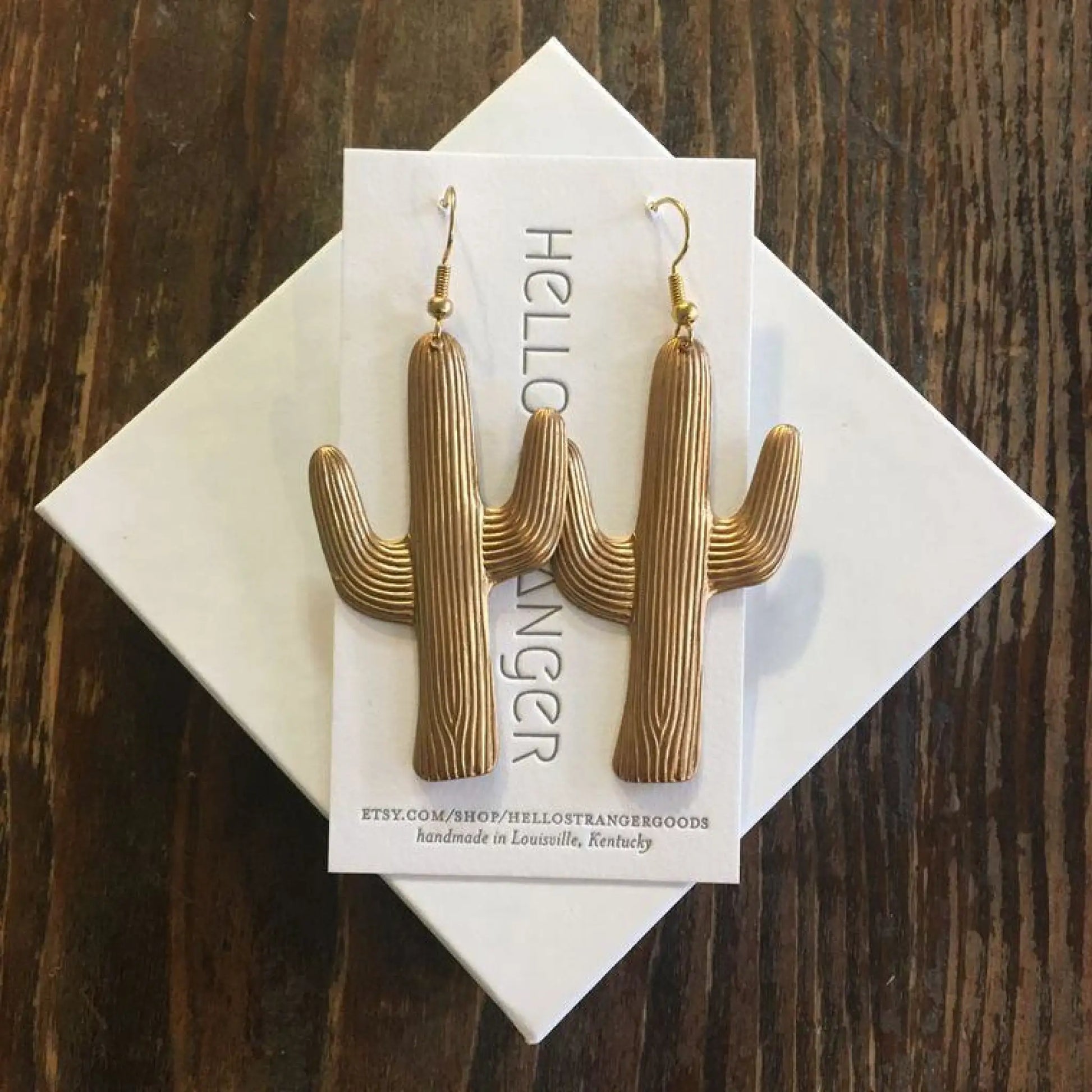 Giant Brass Cactus Earrings - Jewelry