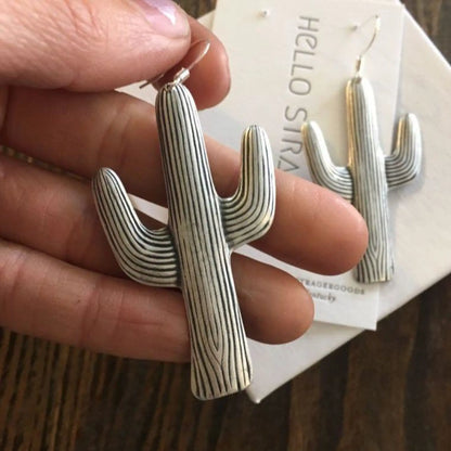 Giant Silver Cactus Earrings - Jewelry