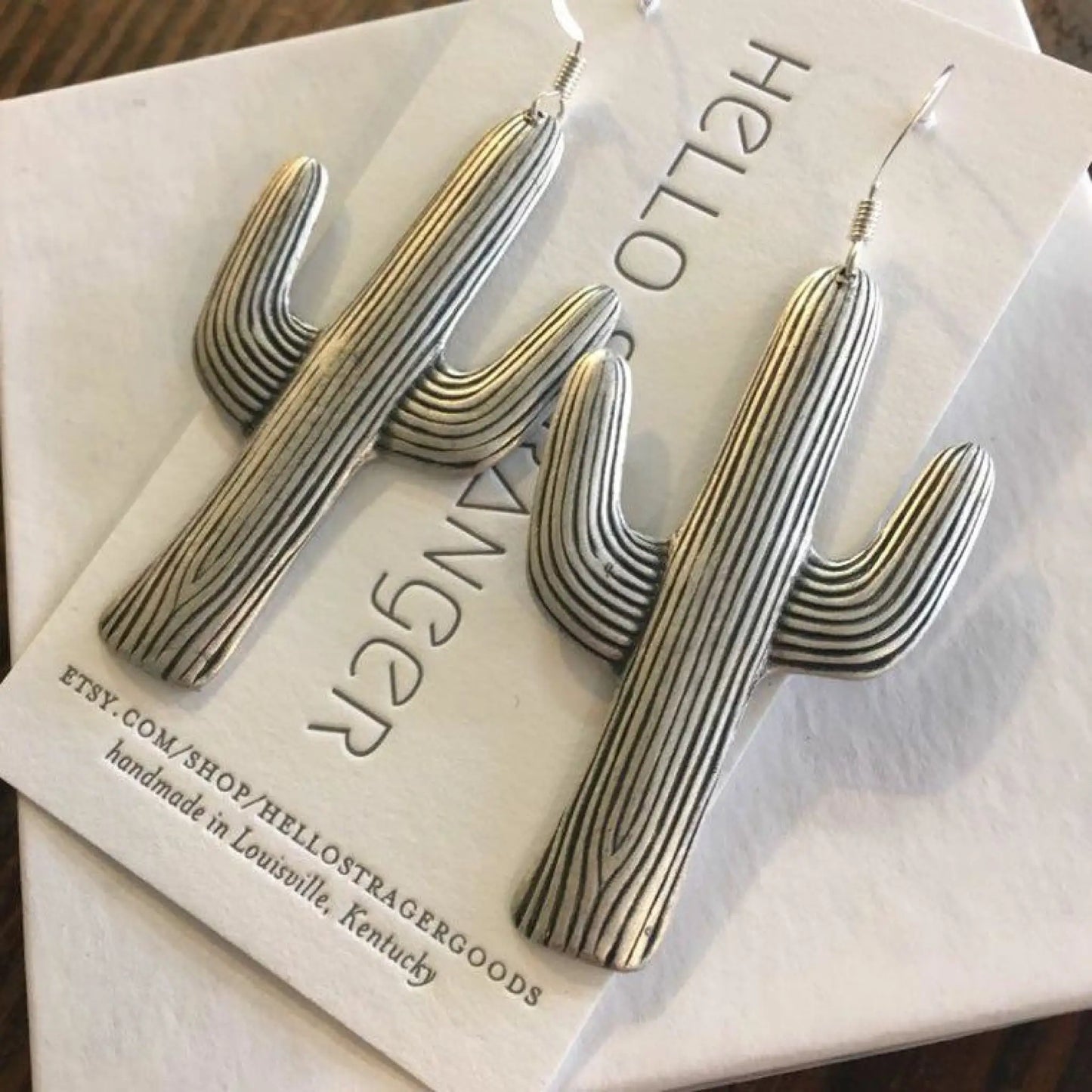 Giant Silver Cactus Earrings - Jewelry