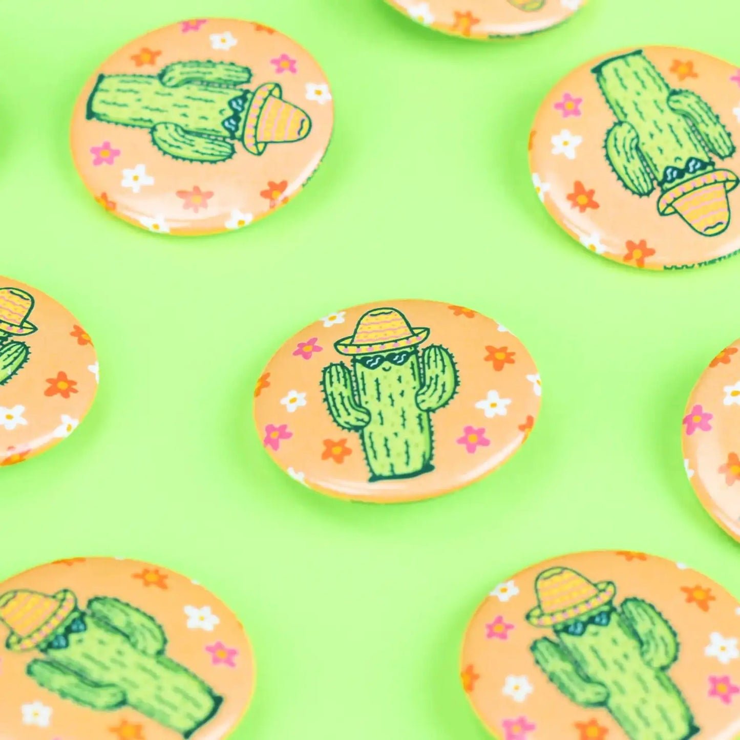 Happy Cactus pinback button - Button