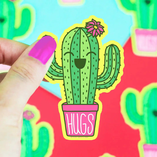 Hugs Potted Cactus vinyl sticker - Sticker
