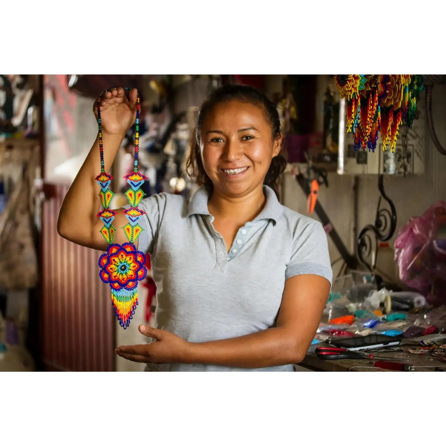 Huichol Beaded Floral Bracelet - Jewelry