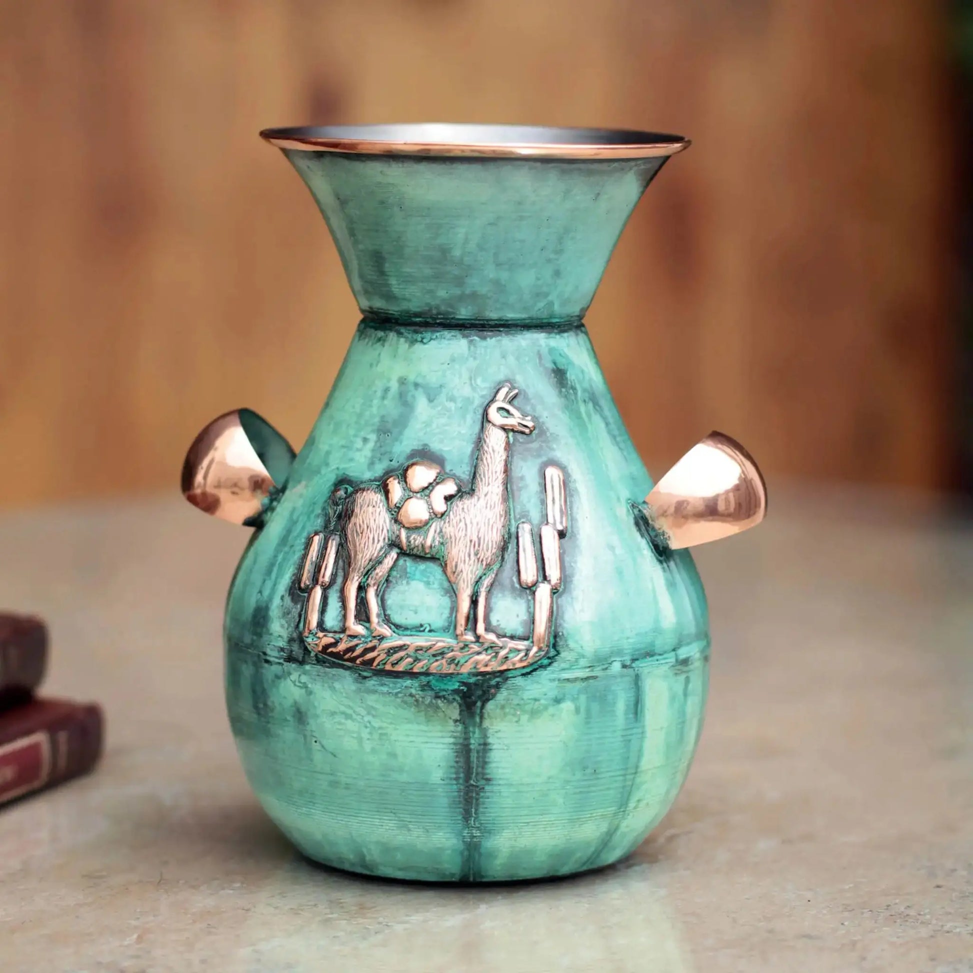 The Messenger and the Llama - Copper Bronze Decorative Vase