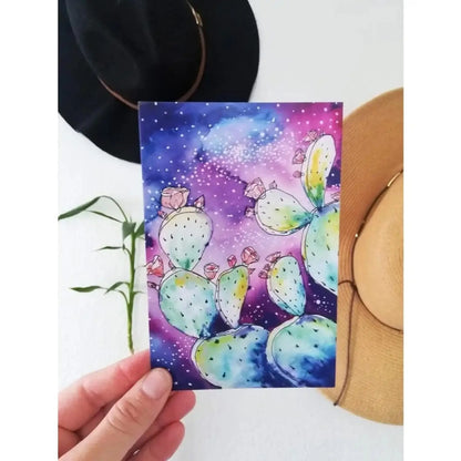 Opuntia Galaxy Watercolor Art Prints - Postcard