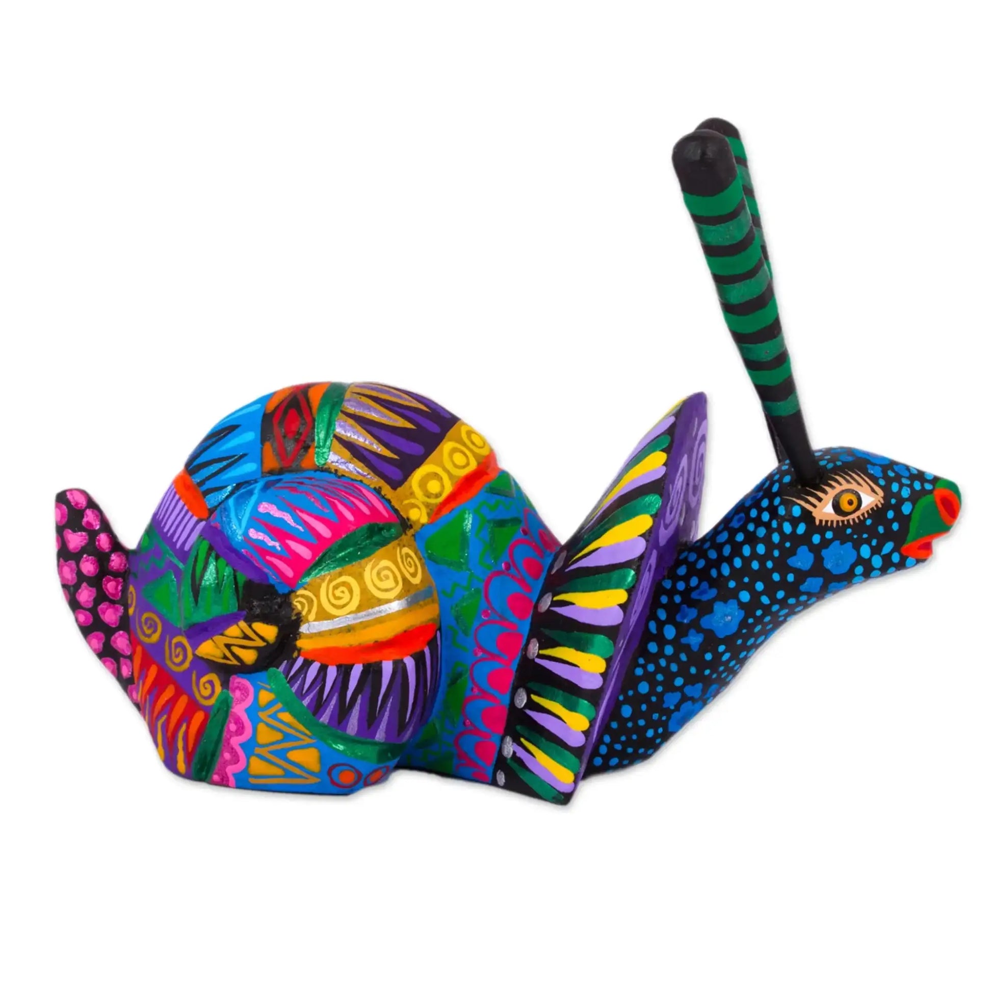 Rainbow Snail - Multicolored Wood Alebrije Figurine from
