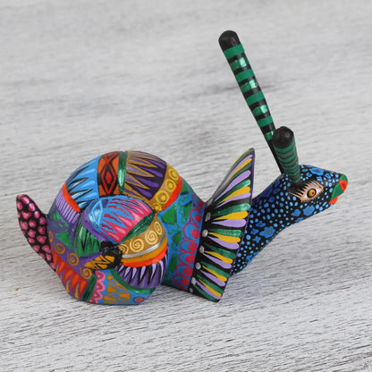 Rainbow Snail - Multicolored Wood Alebrije Figurine from