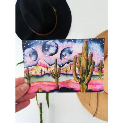 Saguaro Moon Galaxy Art Print - Postcard