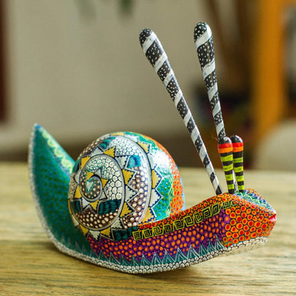 Vibrant Snail - Hand-Painted Alebrije Wood Sculpture from